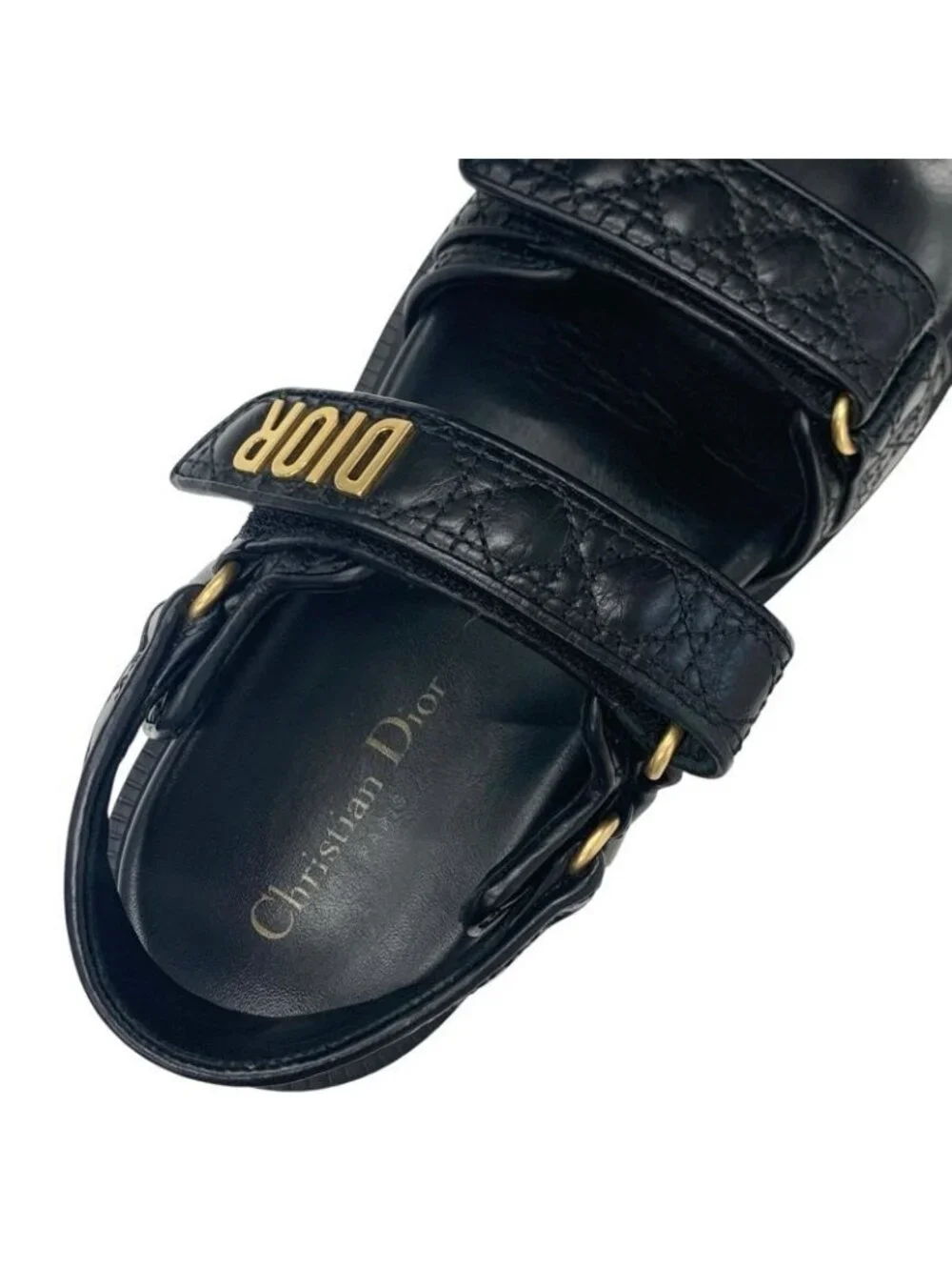 Christian Dioract Sandals Shoes Calfskin Black Gold Logo Cannage Quilted Sports - Picture 7 of 10